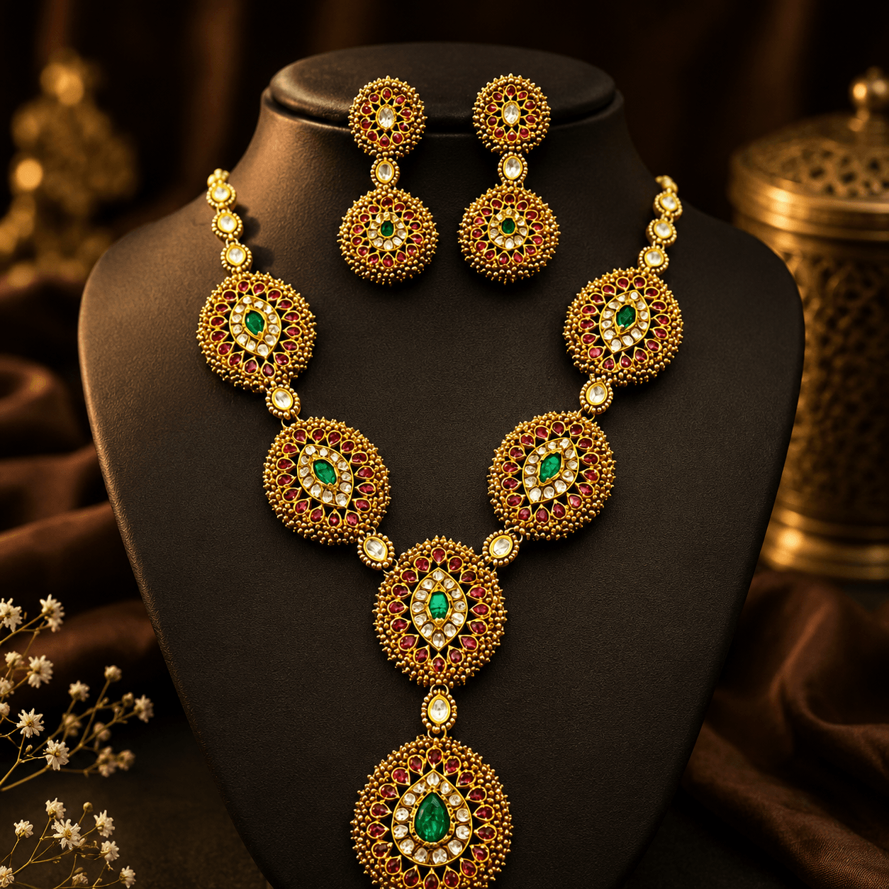 Royal Emerald & Ruby Kundan Polki Haar Suite — Siddhivinayak Jewellers